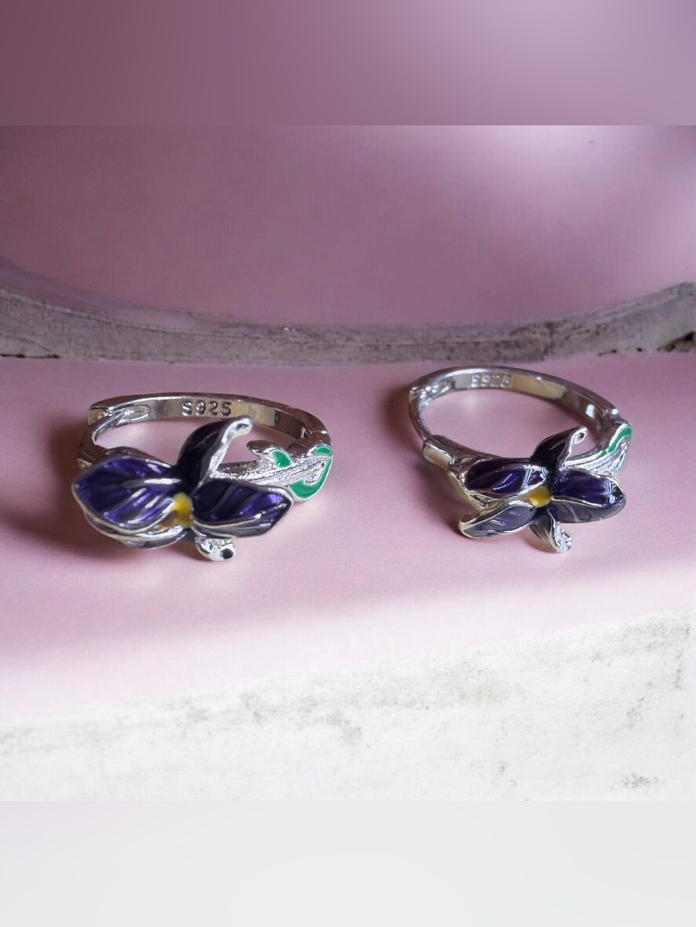925 Sterling Silver Purple Violet Enamel Hoop Earrings